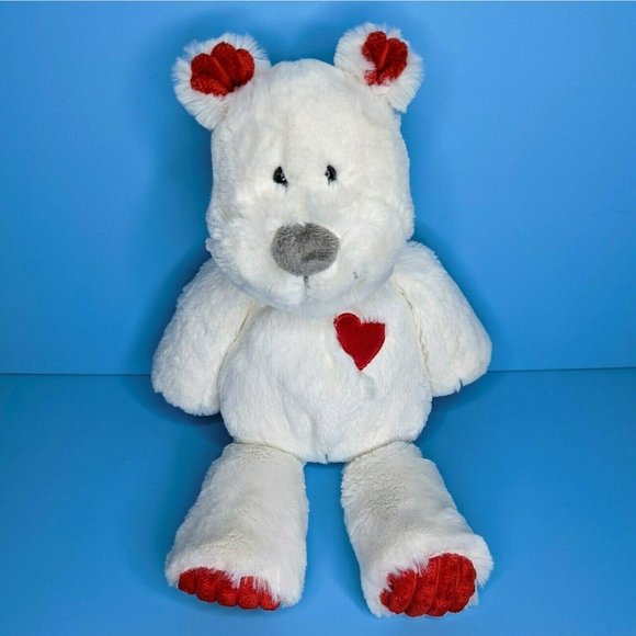 Mary Meyer Marshmallow Kisses Teddy Bear 14" Plush White Red Heart Stuffed Toy - Picture 1 of 5